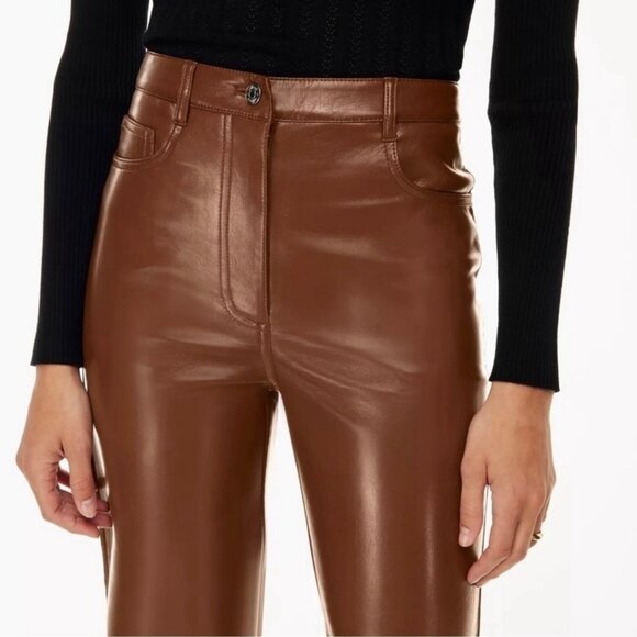 Aritzia Vegan Leather Wilfred The Melina Super High Rise Pant Brown Size 10 - Picture 2 of 12